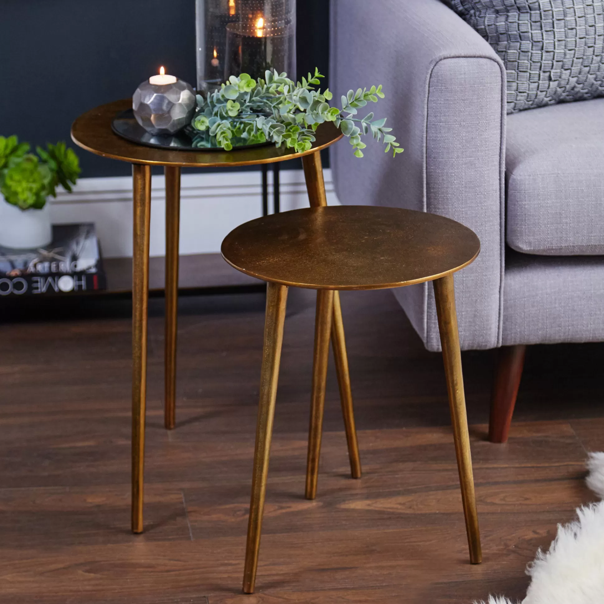 - Side Tables>Meadows and Byrne Cortina Antique Brass Side Tables - Set Of 2