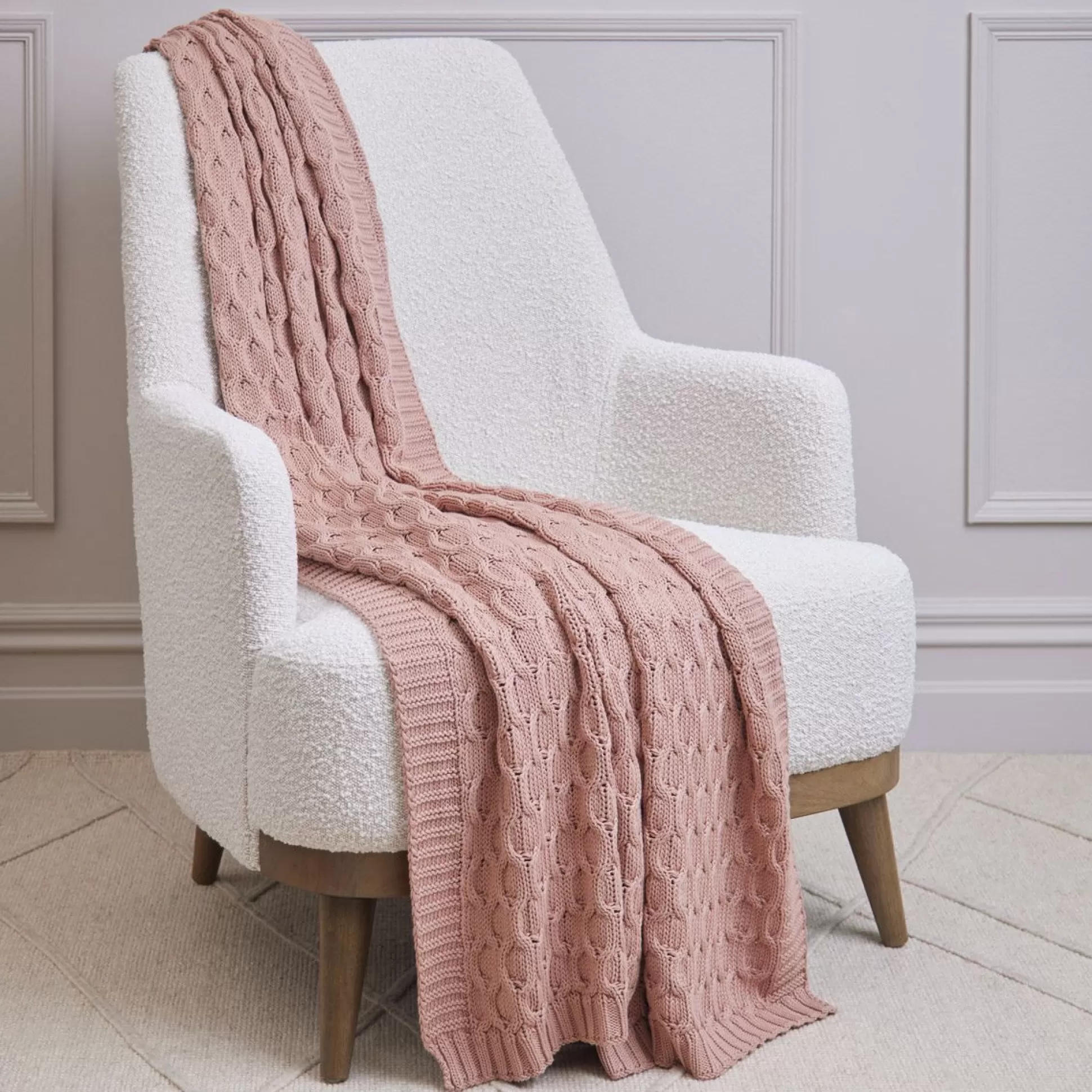 Blankets & Throws>Meadows and Byrne Kelly Throw In Pale Pink