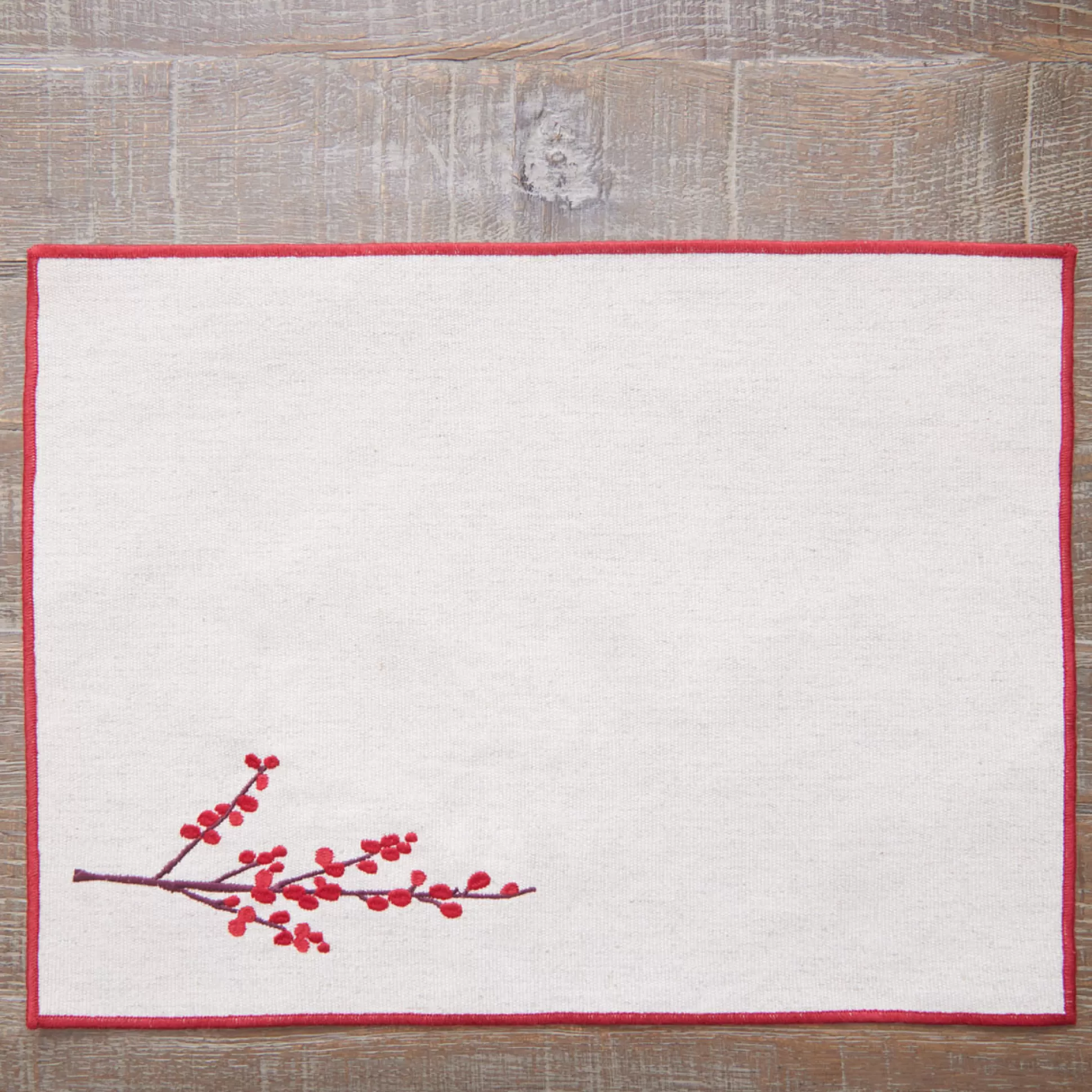 Table Linen>Meadows and Byrne Natural & Red Branch Embroidered Placemat Set Of 6