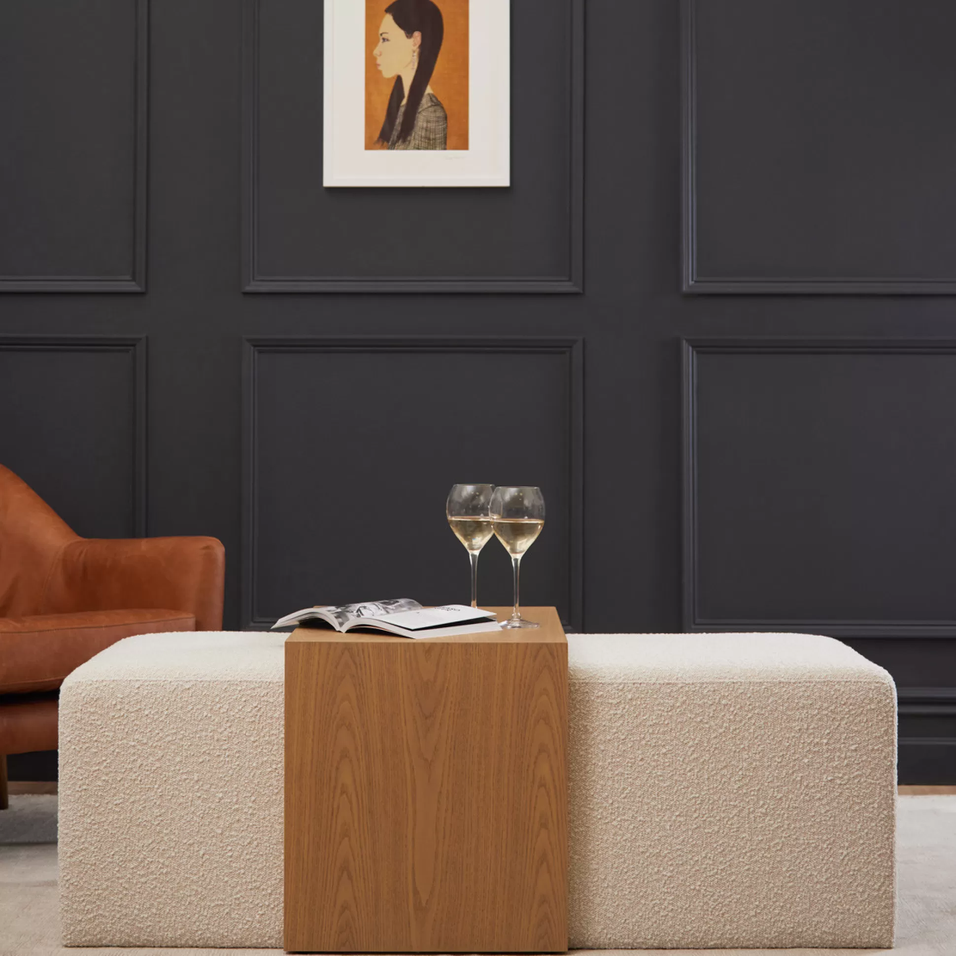 Ottomans&Footstools>Meadows and Byrne Noelle Cream Boucle Coffee Ottoman