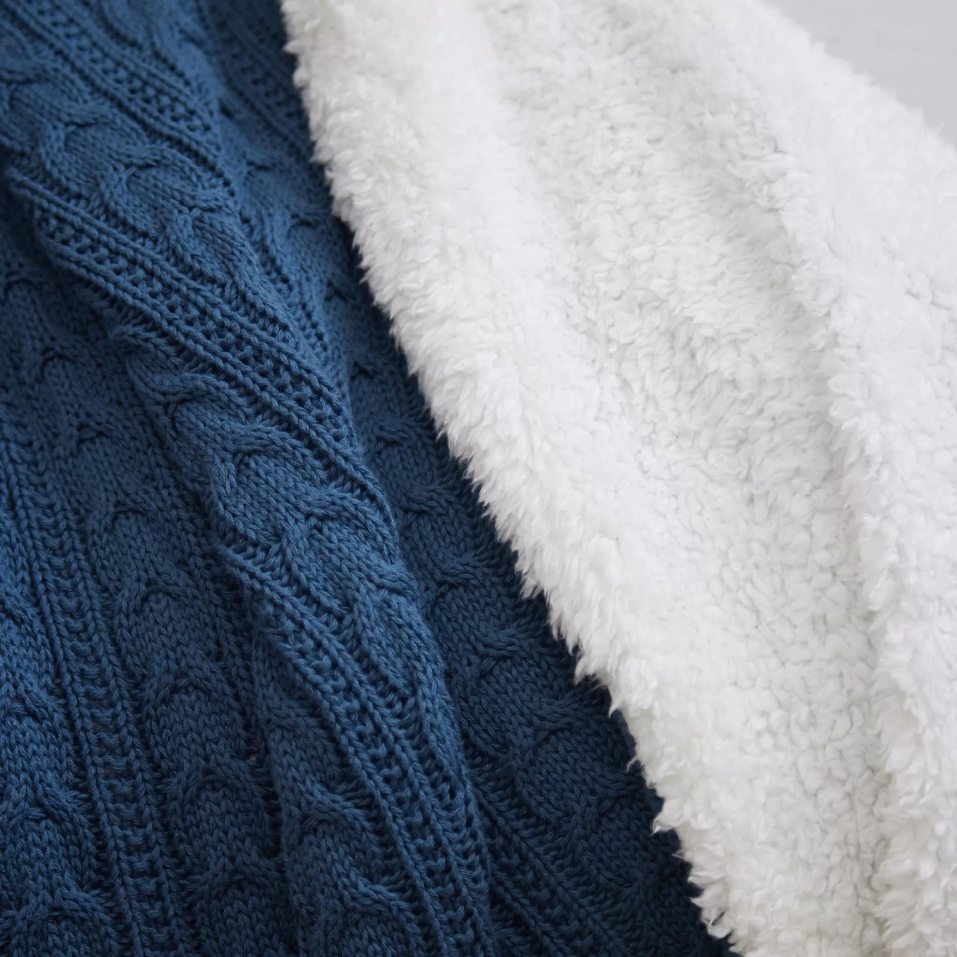 Blankets & Throws>Meadows and Byrne Petrol Cable Throw With Sherpa
