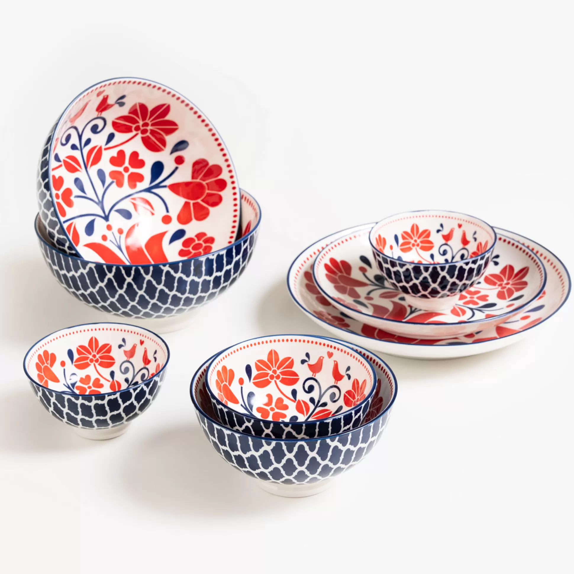 - Dinnerware Sets>Meadows and Byrne Tola Orange Bird/Navy Tile 20Cm Bowl - Set Of 3