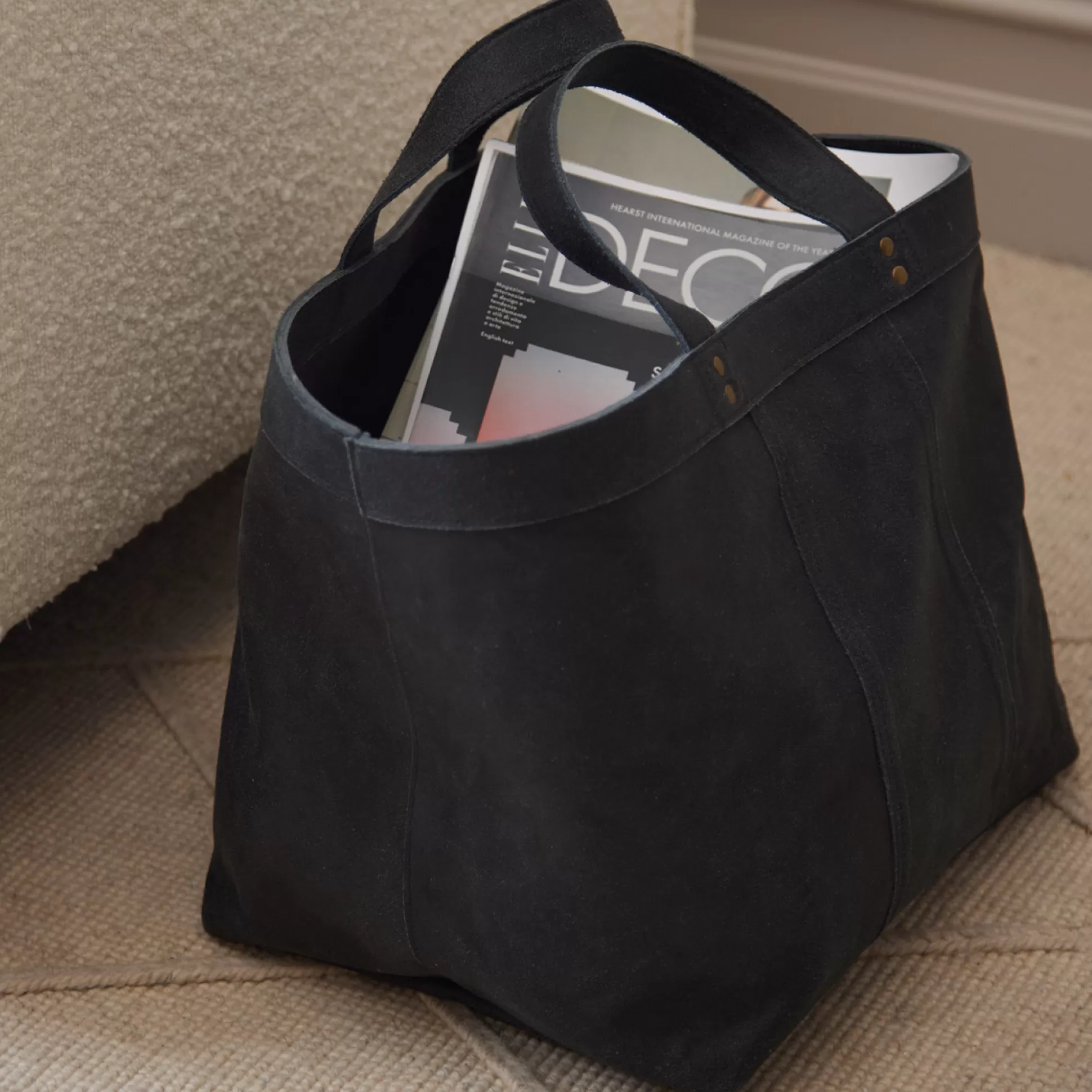 Storage>Meadows and Byrne Vintage Grey Leather Storage Basket
