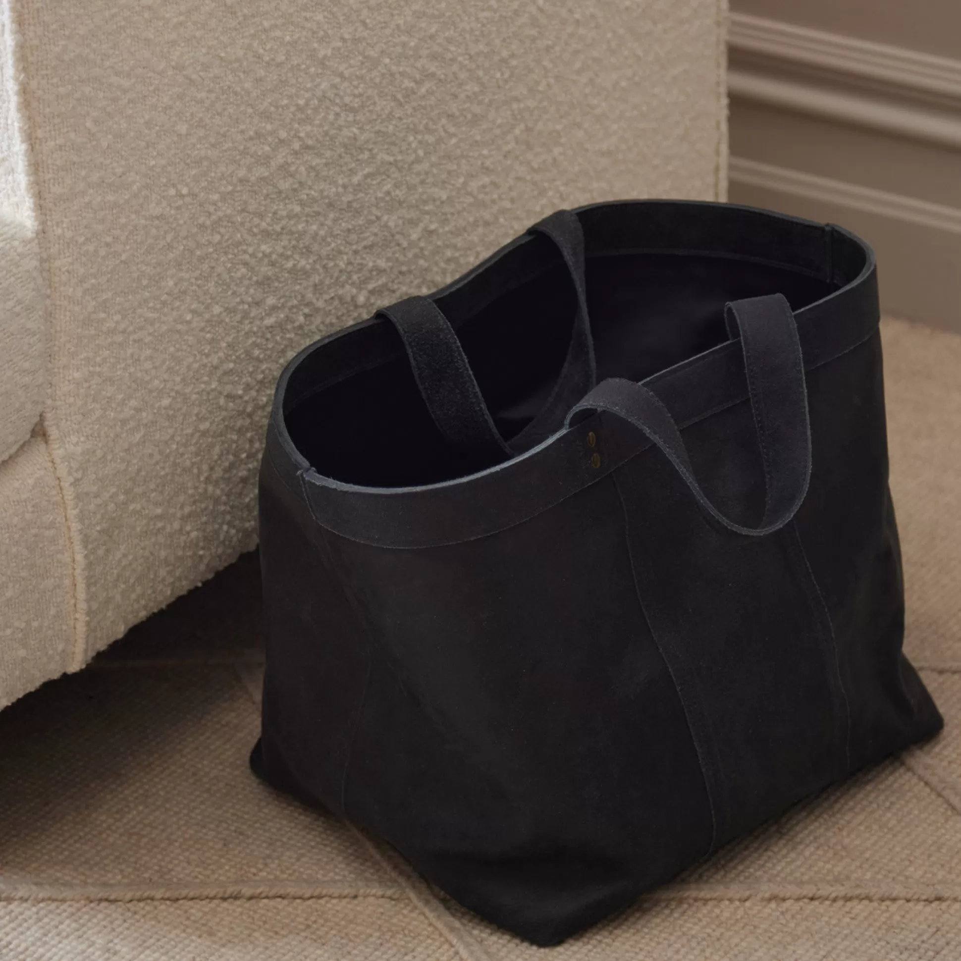 Storage>Meadows and Byrne Vintage Grey Leather Storage Basket