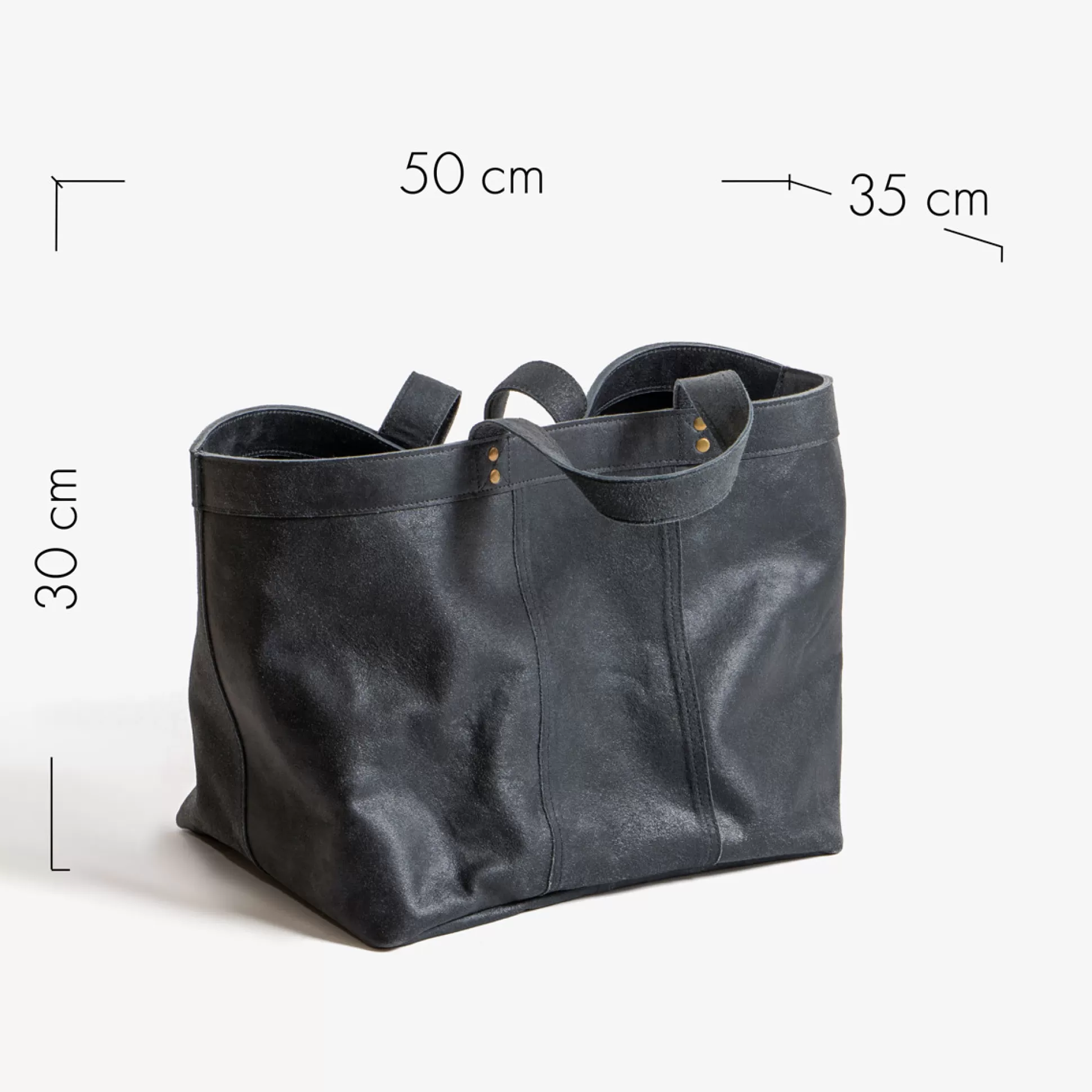 Storage>Meadows and Byrne Vintage Grey Leather Storage Basket